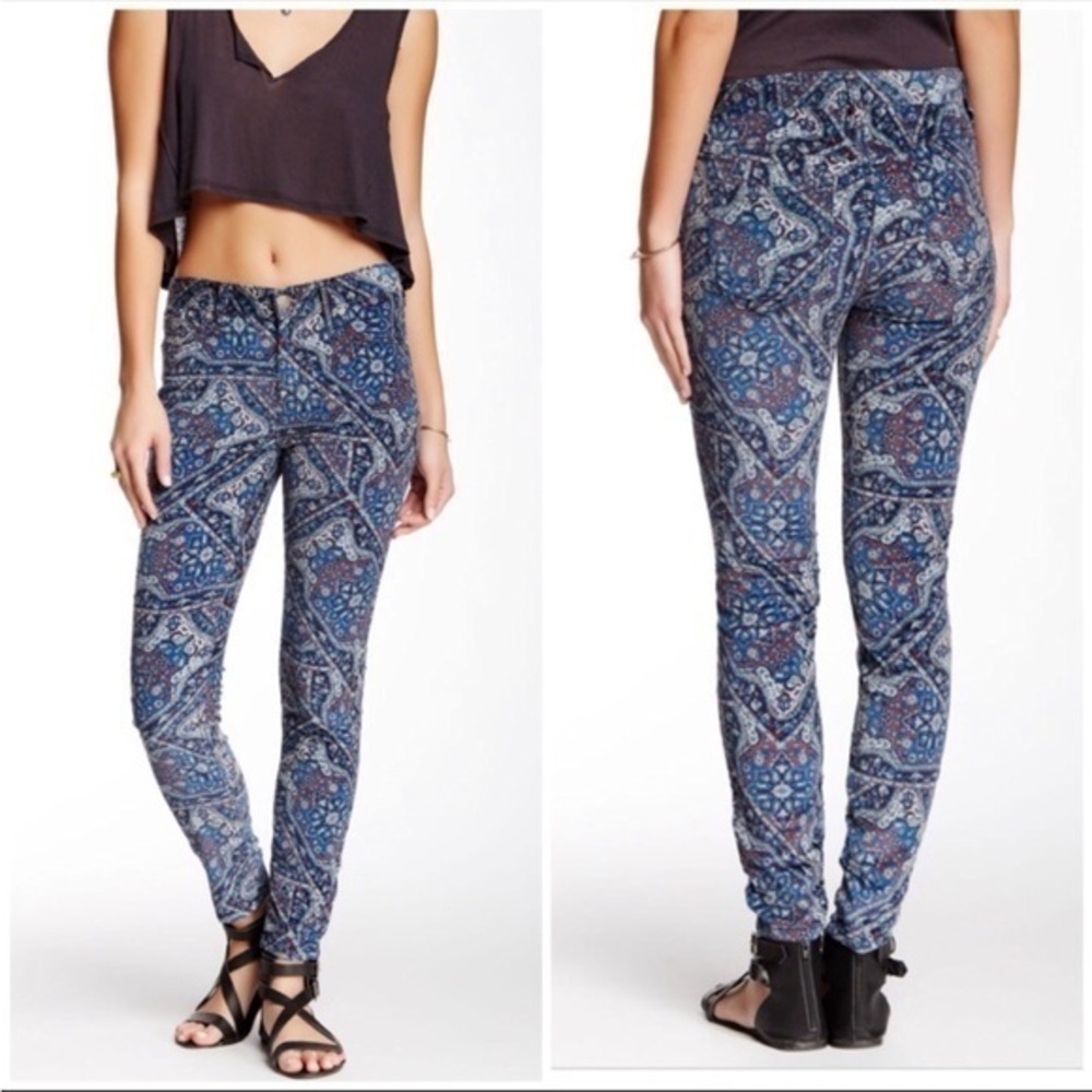 FREE PEOPLE PERSIAN TAPESTRY UNIQUE CORDUROY PAISLEY SKINNY PANTS 26